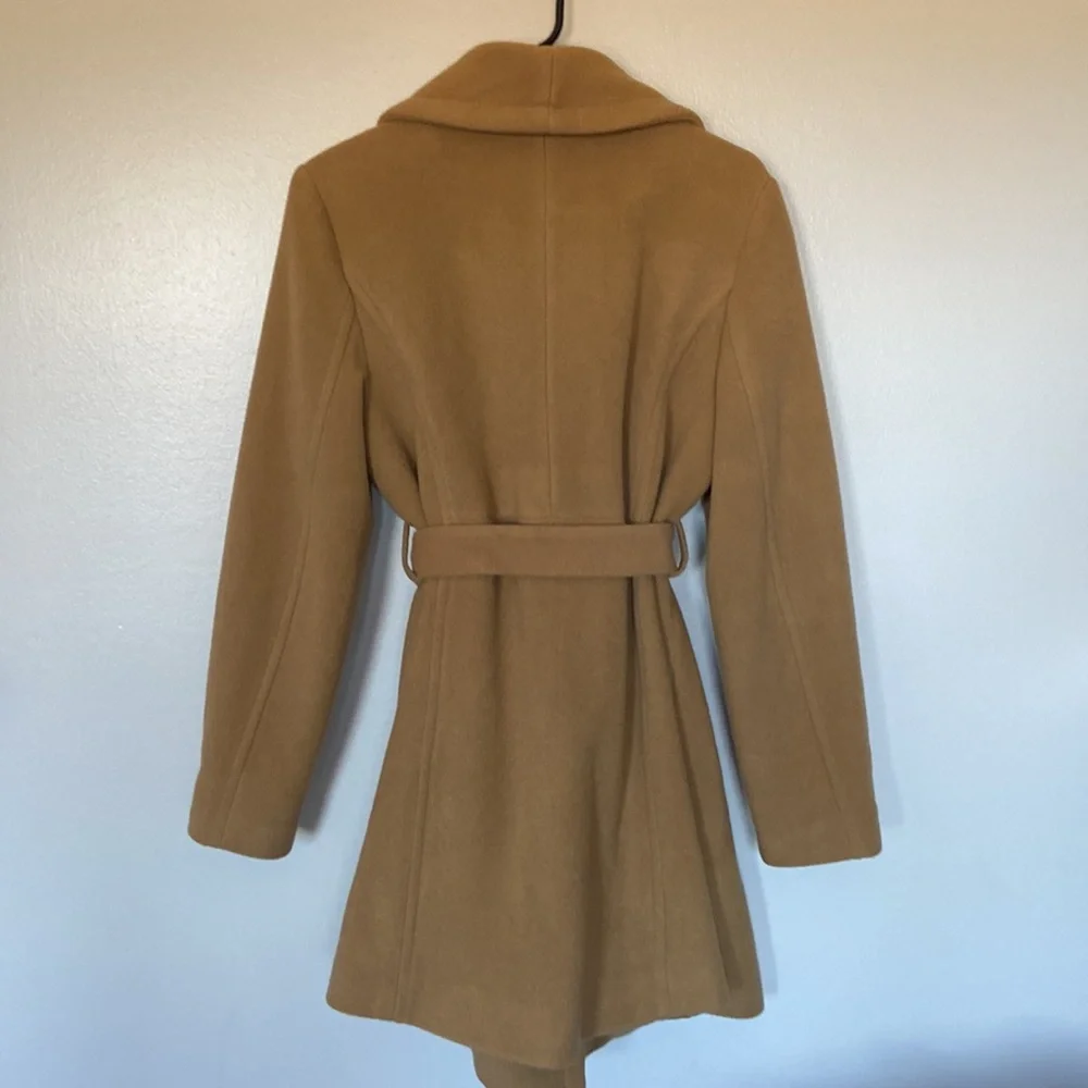Michael Kors Camel Belted Wrap Coat Wool Cashmere Blend SzL Classic Spring Layer - Picture 3 of 17